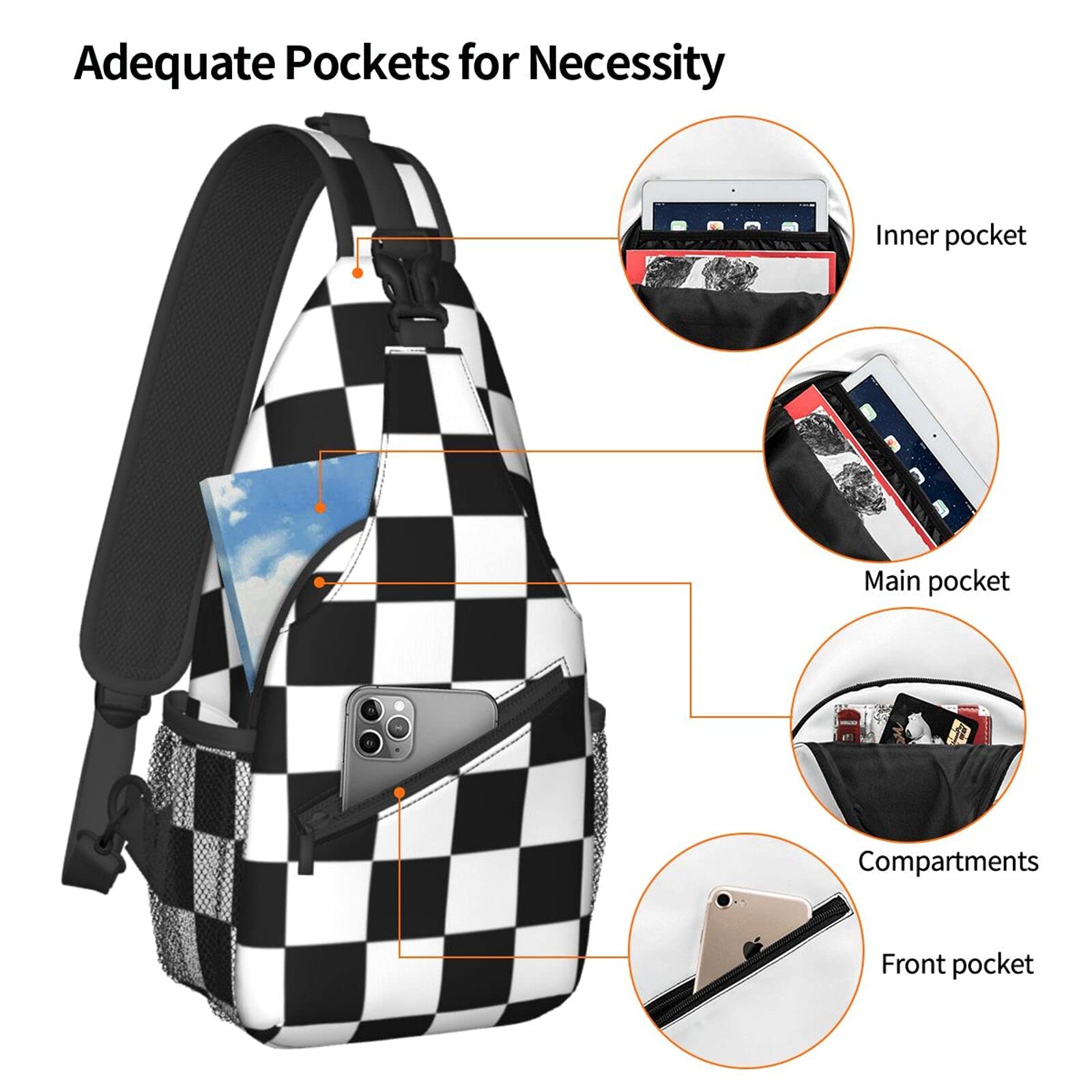 AMRANDOM Men's Lightweight Crossbody Sling Bag - Stylish Checkerboard Plaid Anti-Theft Shoulder Chest Pack for Travel, Gym & Daily Use | Perfect for Hiking, Commuting & Outdoor Activities