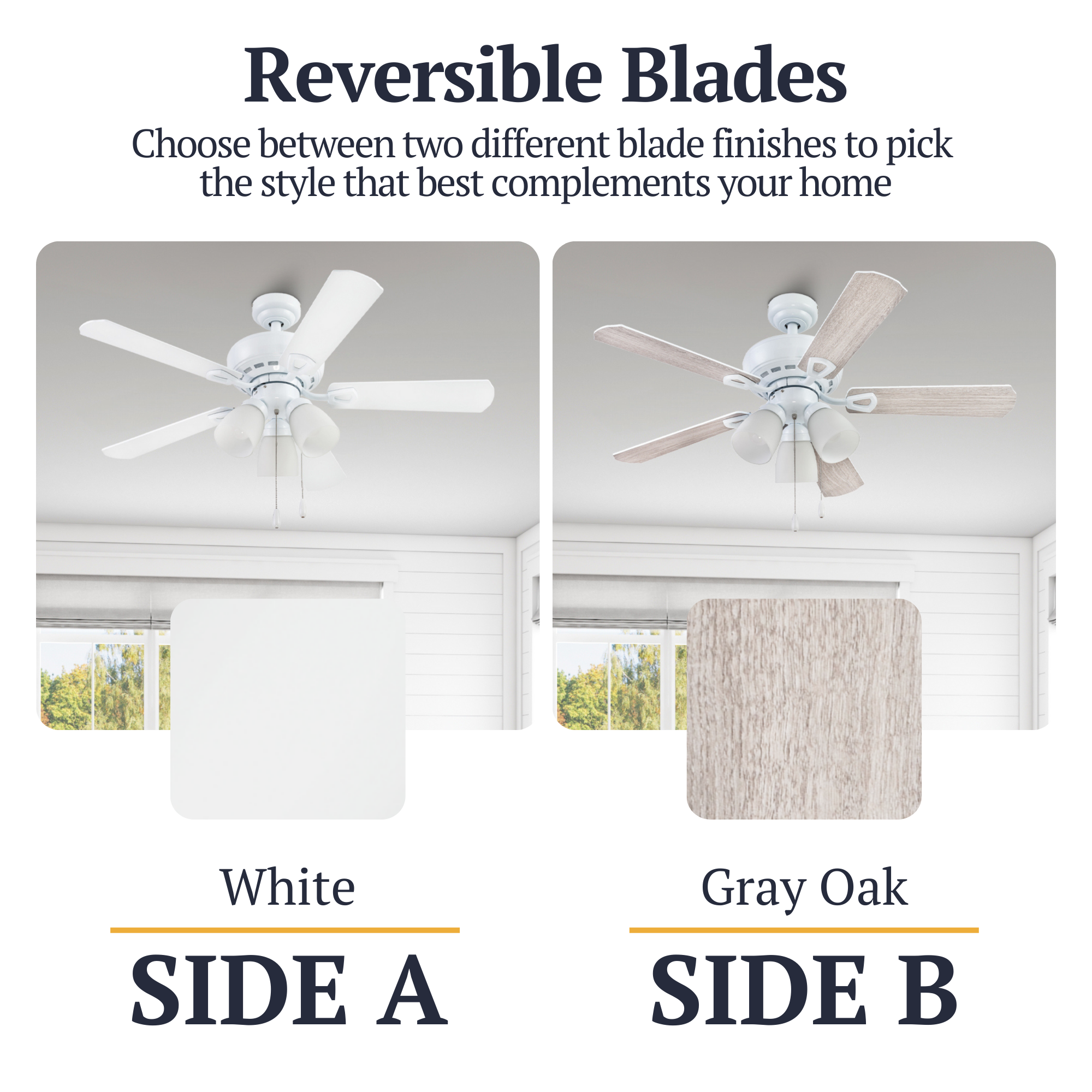 44 Inch White Miller Park Ceiling Fan with Pull Chain - Perfect for Living Room, Bedroom, and Office Cooling