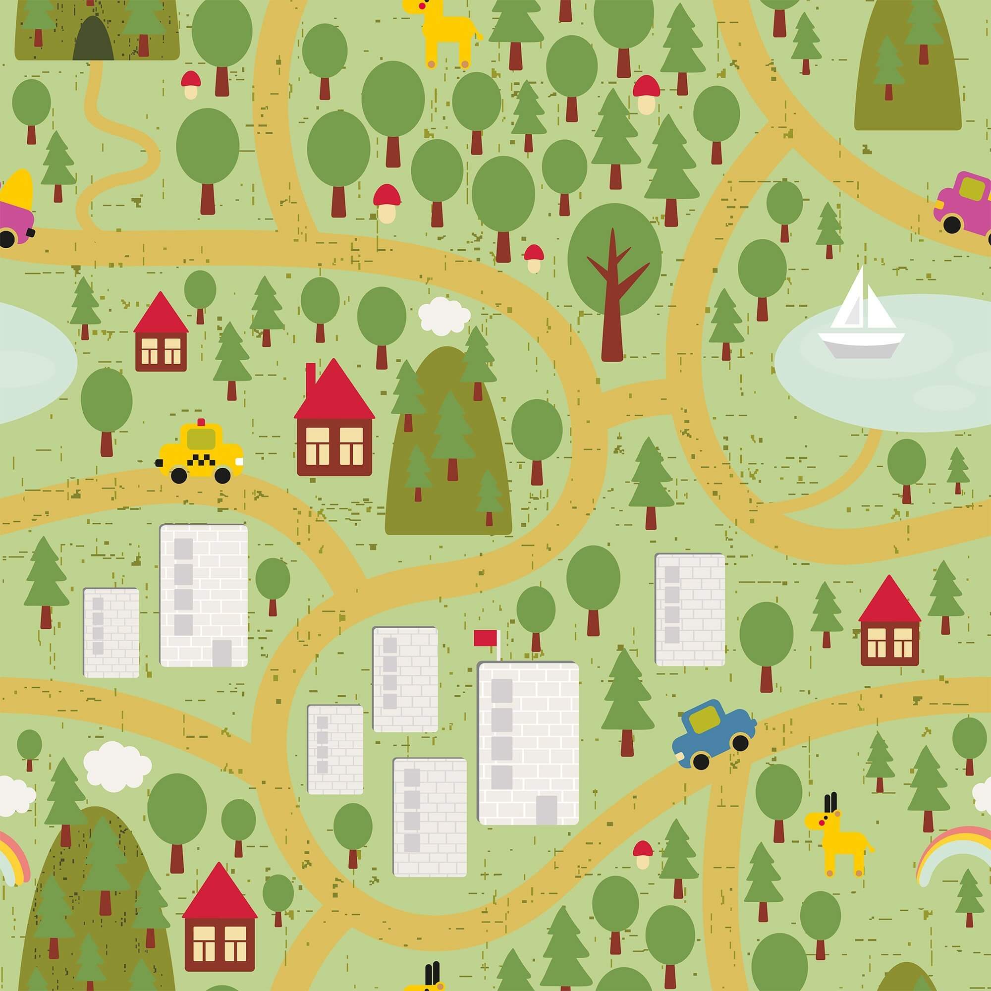 Eco-Friendly Green Map Peel and Stick Removable Wallpaper for Kids Room Decor - Perfect for Nursery, Playroom & Bedroom Wall Decoration