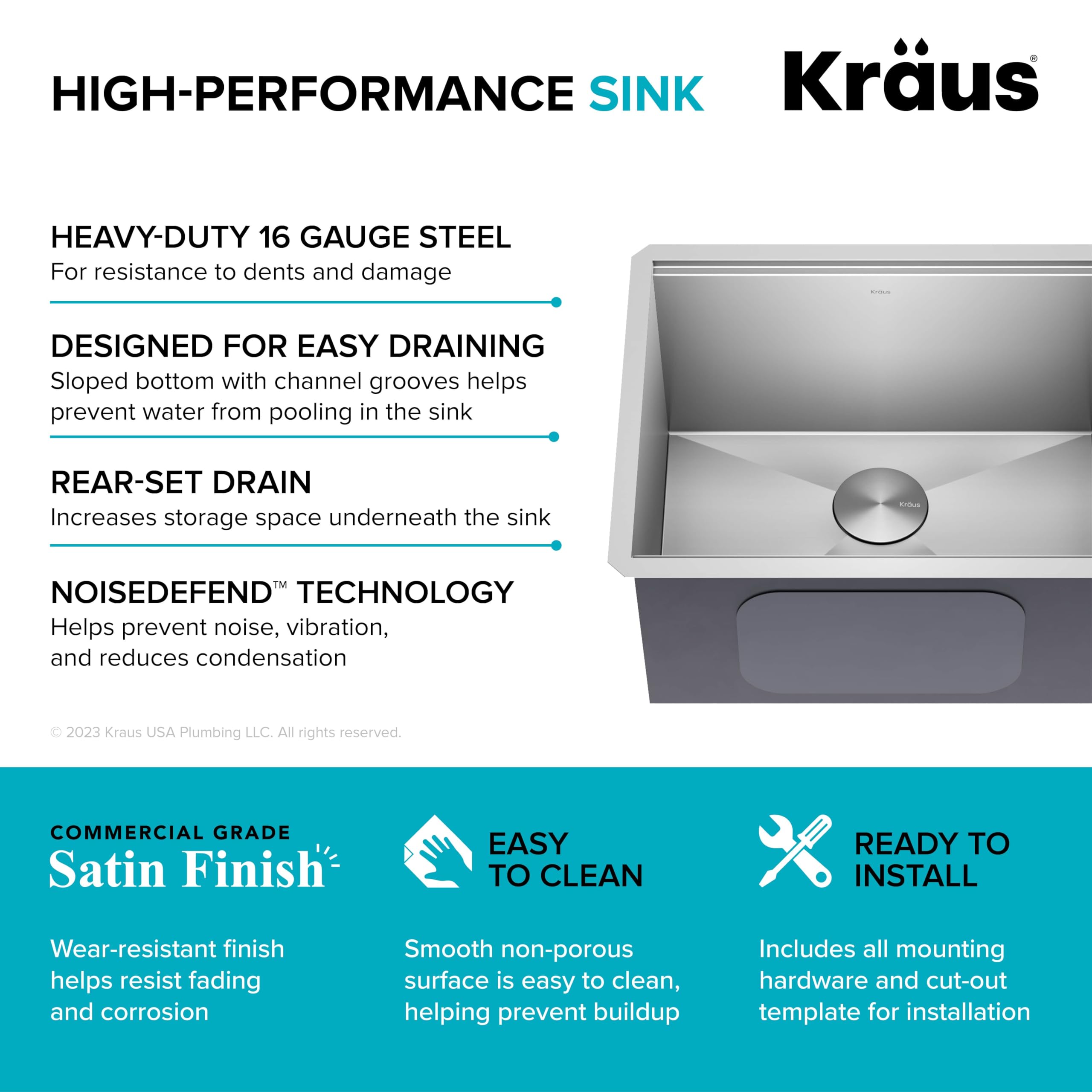 KRAUS Kore 23-Inch Undermount Workstation Single Bowl 16 Gauge Stainless Steel Kitchen Sink with Accessories - Deep Laundry Utility Sink for Heavy-Duty Cleaning, Dishwashing & Food Prep (Model KWU100-23L) | Perfect for Home Kitchens, Restaurants & Commercial Use