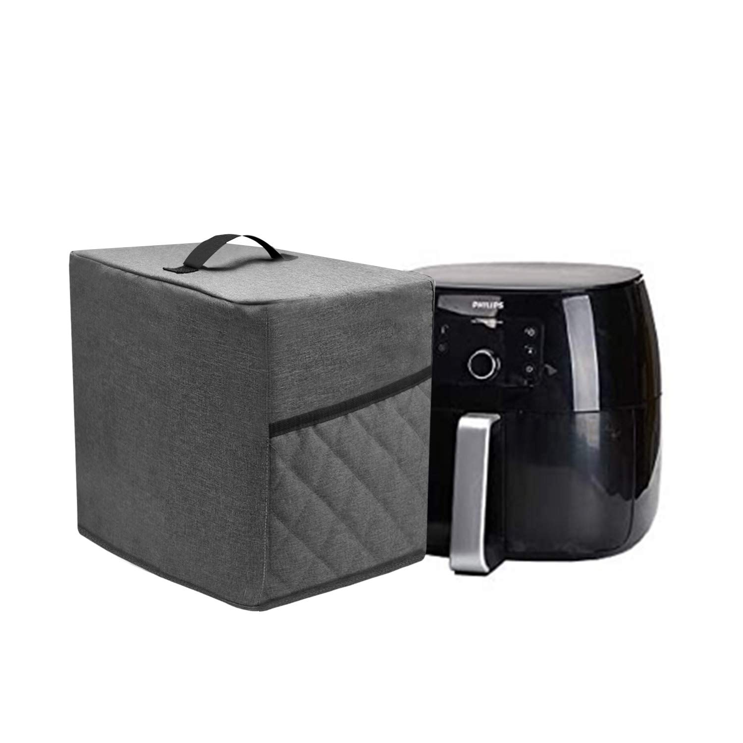 Non-Toxic Air Fryer Dust Cover with 2 Accessory Pockets - Waterproof & Easy Clean Fabric Protector for 2.8-4.8 Quart Air Fryers (Gray) - Perfect for Kitchen Storage & Countertop Organization