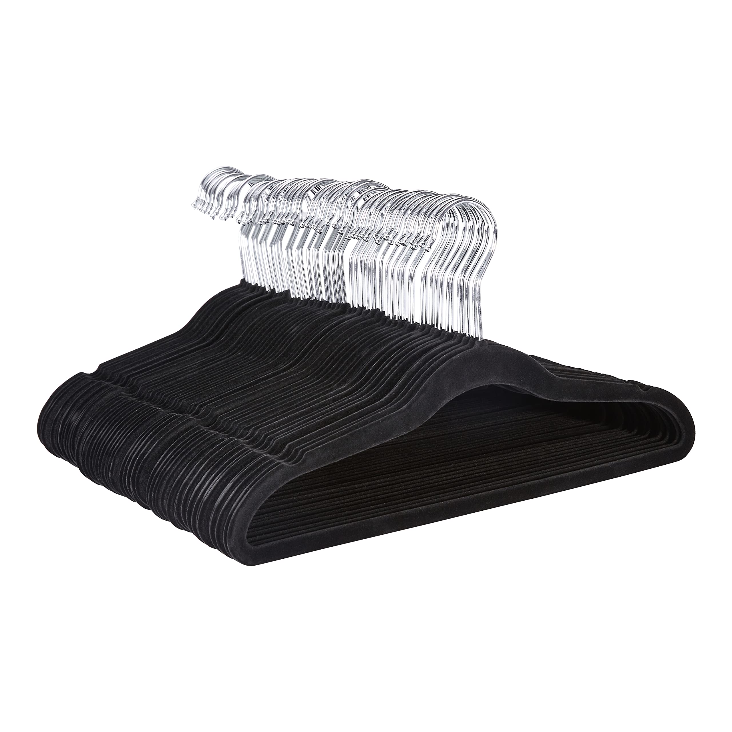Amazon Basics Kids Velvet Non-Slip Clothes Hangers - 14 Inch Black/Silver (Pack of 50) - Perfect for Children's Wardrobe Organization & Space-Saving Closet Storage