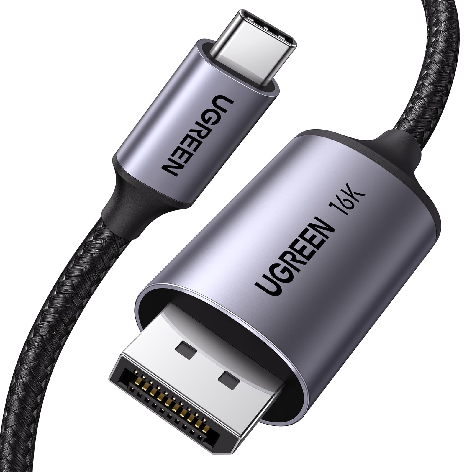UGREEN USB C to DisplayPort 2.1 Cable 16K@30Hz 8K@120Hz 40Gbps Thunderbolt 4/3 Compatible with MacBook Pro/Air, iPad, iPhone 16/15 Pro Max, Galaxy S25, XPS | Aluminum Braided 6.6FT High-Speed Video Cable for Gaming, 4K/8K Streaming & Professional Workstations