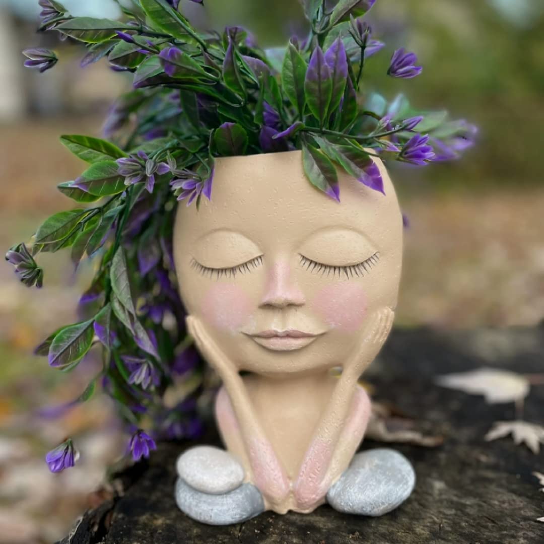 Handmade Peach Face Planter with Drainage Hole - Durable Ceramic Flower Pot for Succulents, Herbs & Indoor Plants | Perfect for Home Decor, Office Desk & Gift Giving