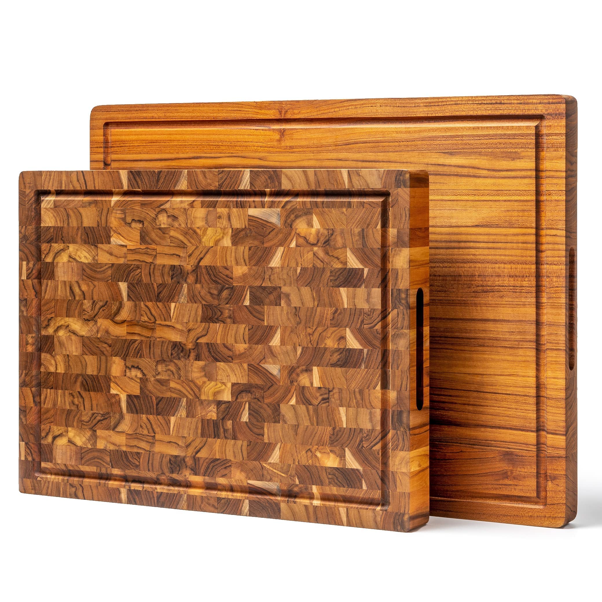 Premium Ziruma Large End Grain & Edge Grain Teak Wood Cutting Board Set (20x15 & 24x18) - Handcrafted with Pure Beeswax, Lemon & Linseed Oil Finish - Includes Free Wood Moisturizer - Perfect for Kitchen Prep, Charcuterie Boards & Holiday Gifting
