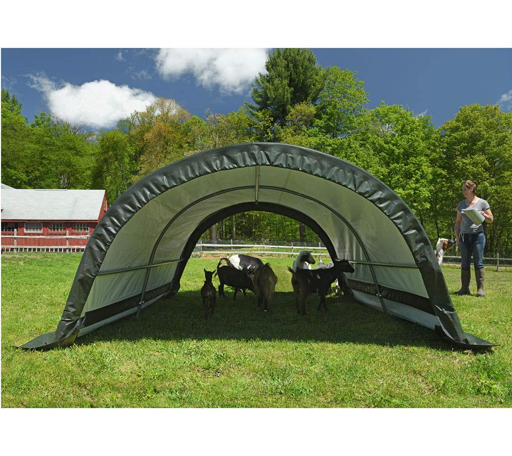 ShelterLogic 8' x 10' x 5' Round Livestock Shelter - Durable Farm Storage & Animal Shade Cover for Horses, Goats, Chickens - Perfect for Pasture, Barnyard & Agricultural Use
