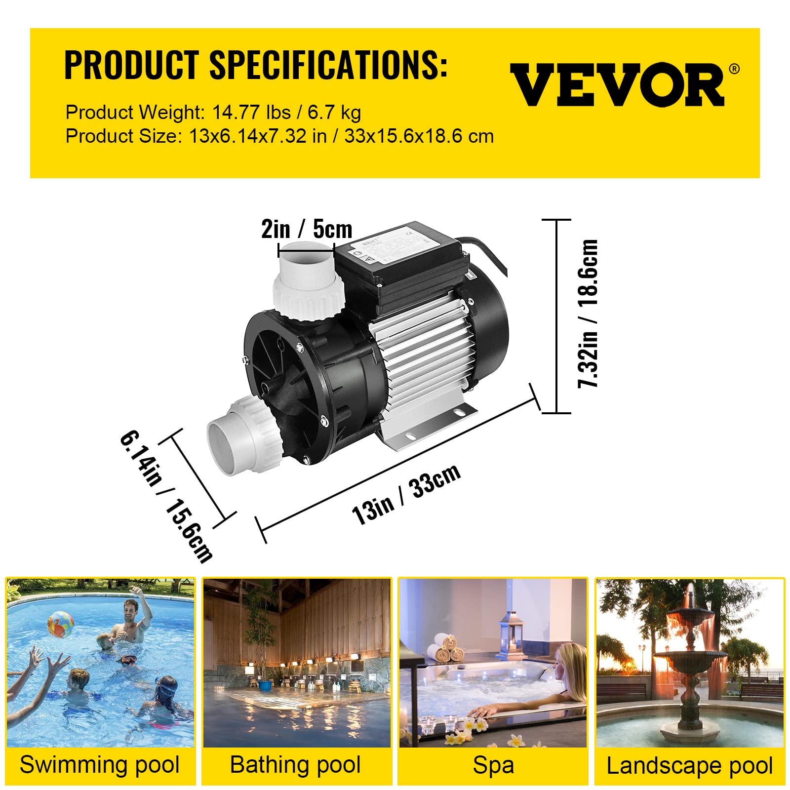 VEVOR 750W 1HP Swimming Pool Pump Water - High Performance Inground & Above Ground Pool Pump for Clean Water Circulation - Perfect for Backyard, Residential & Commercial Pool Maintenance