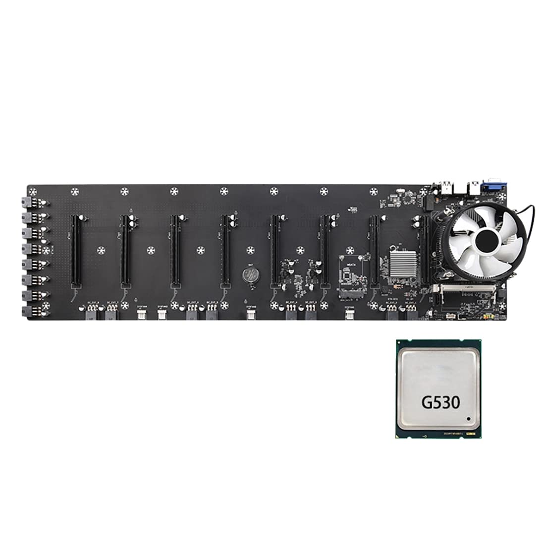 FDSF ETH-B75 BTC Mining Motherboard with Intel G530 CPU & Cooler, LGA1155 Socket, 8 PCIe Slots, 65mm VGA, USB 3.0, DDR3/DDR3L SO-DIMM Support - Ideal for Cryptocurrency Mining & High-Performance Computing