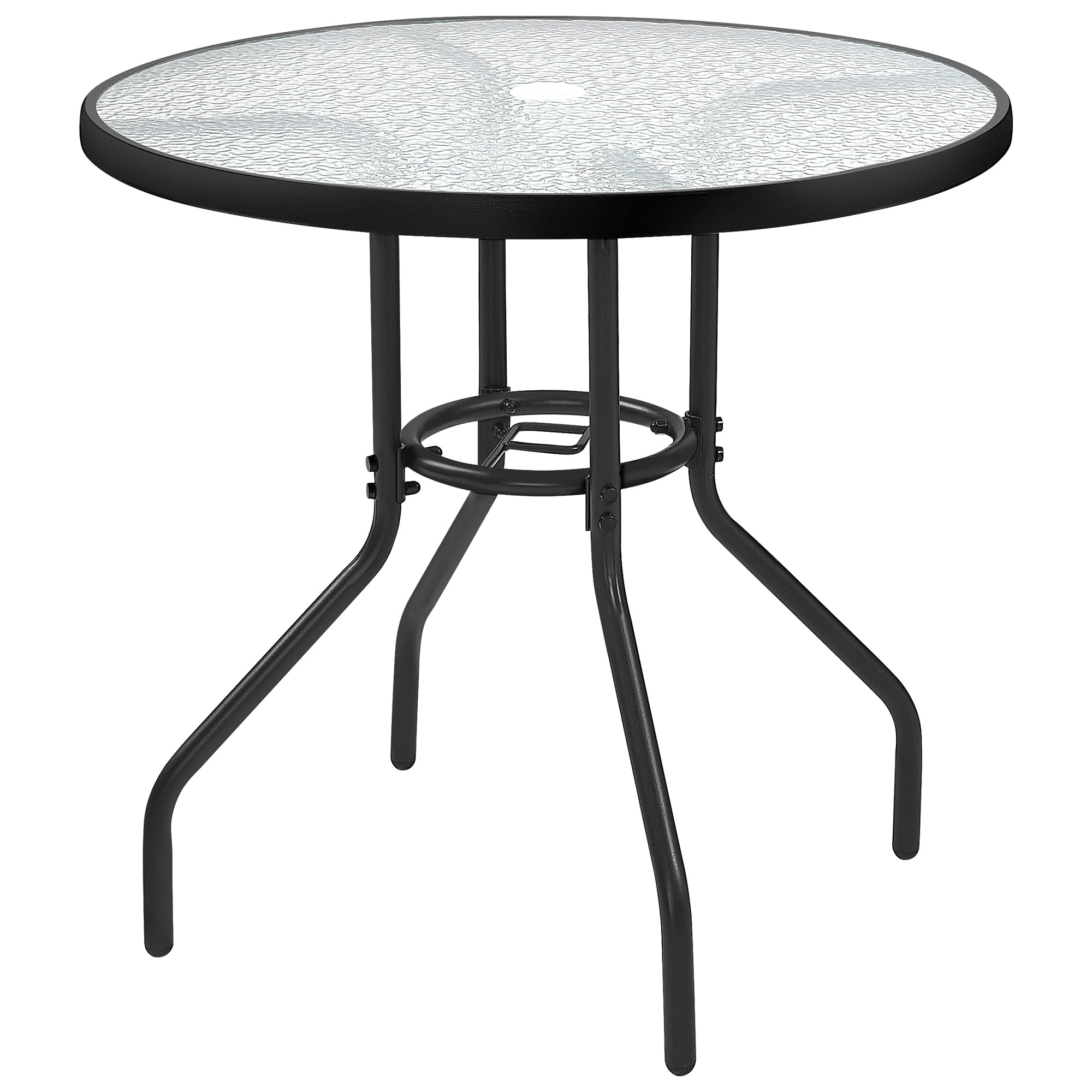 Yaheetech 31.5 Inch Round Outdoor Bistro Table with Tempered Glass Top & Umbrella Hole - Durable Iron Frame Patio Coffee Table for Balcony, Backyard, Garden, Poolside & Outdoor Dining