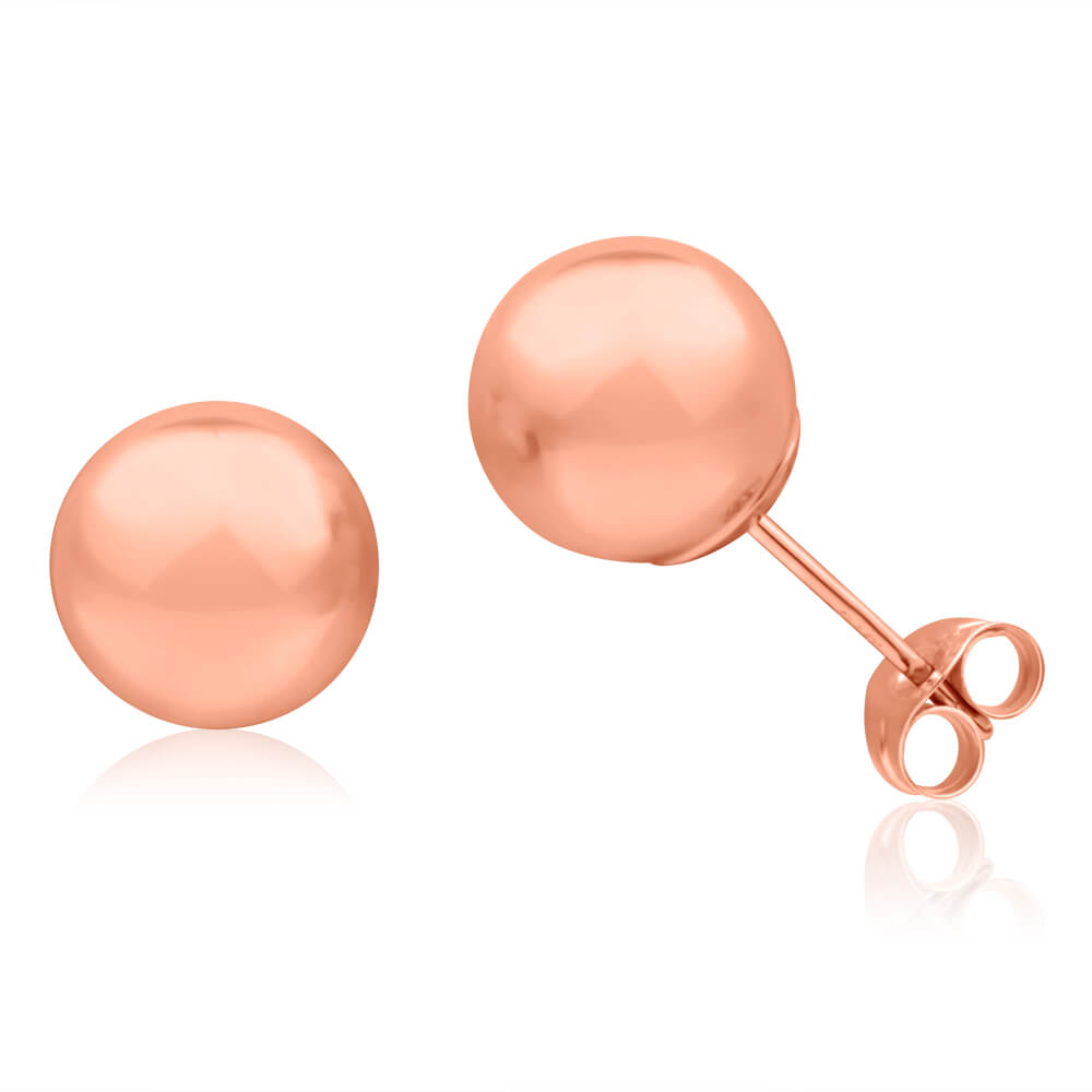 9ct Rose Gold 8mm Ball Stud Earrings for Women - Hypoallergenic Cubic Zirconia Earrings for Everyday Wear & Special Occasions