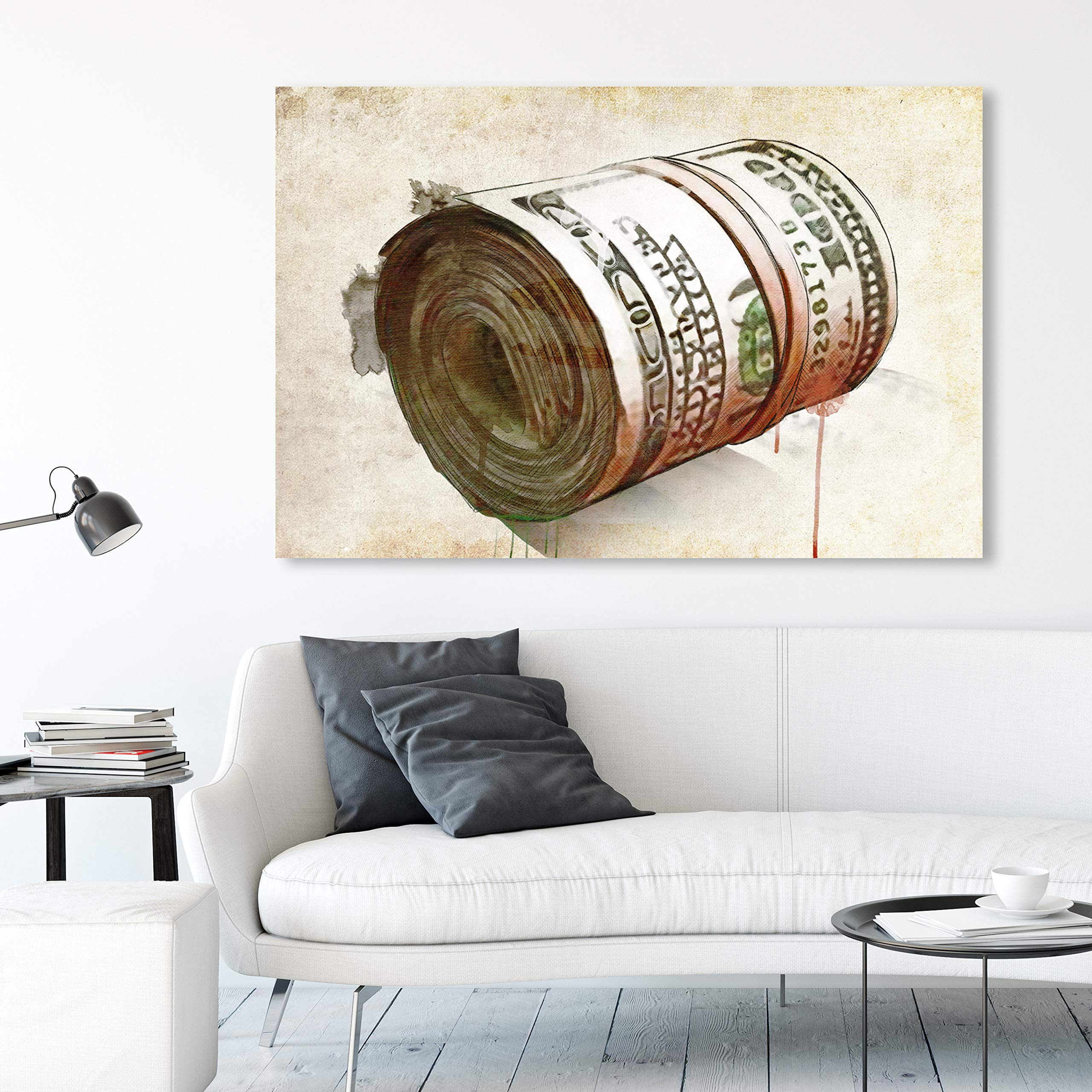 Oliver Gal Artist Co. 'Mad Money' Motivational Wall Art Canvas Print - 54x36 Inch Brown Entrepreneur Success Home Decor - Perfect for Office, Living Room & Business Inspiration