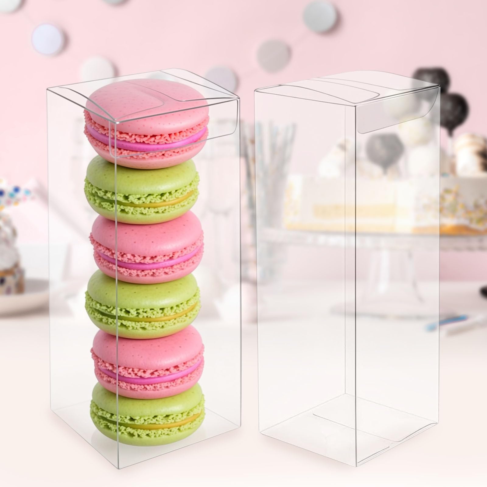 VGOODALL 26 Pack Clear Plastic Treat Boxes 2x2x6 Inches - Transparent Favor Containers for Candy, Cookies, Wedding Favors, Baby Shower Gifts & Party Treats - Perfect for Dessert Tables, Gift Bags & Event Decorations