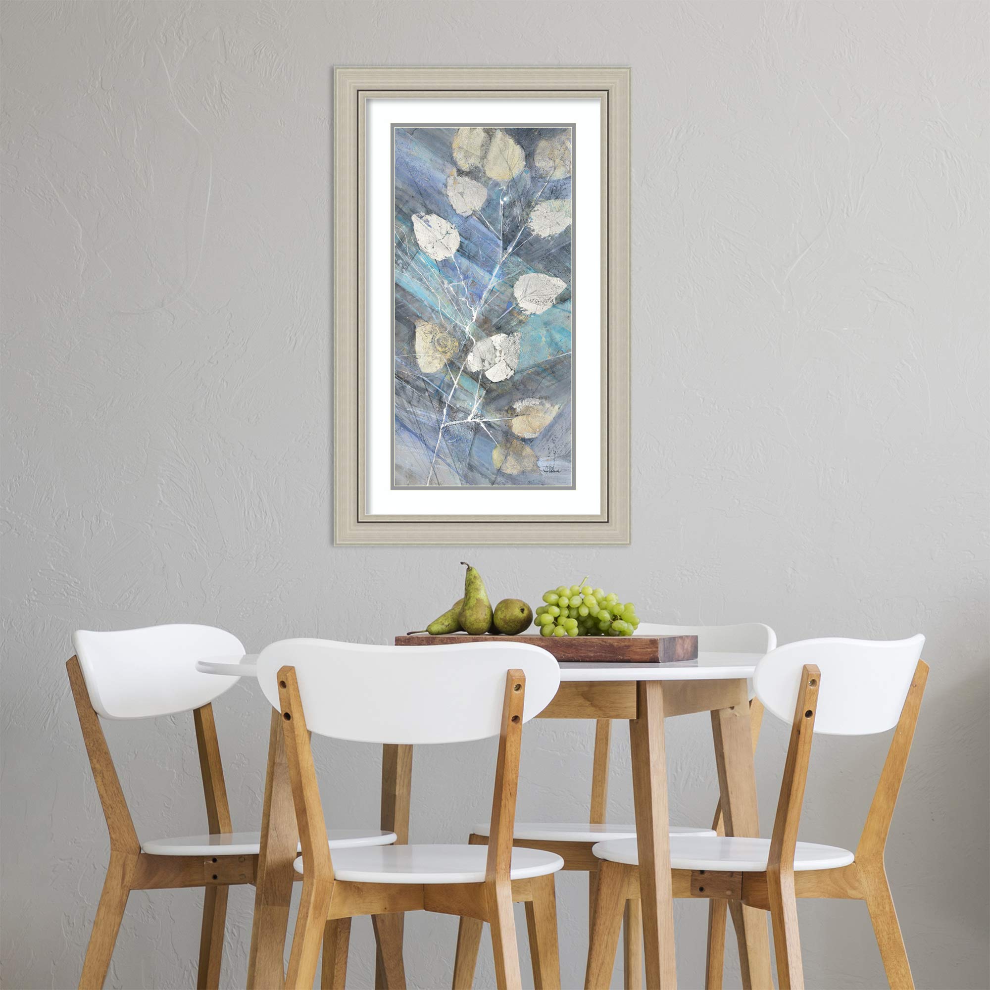 Amanti Art Framed Wall Print - 32x20 Silver Leaves II Abstract Painting by Albena Hristova | Modern Home Decor Poster for Living Room, Bedroom, Office | Perfect for Contemporary Spaces & Gift Giving