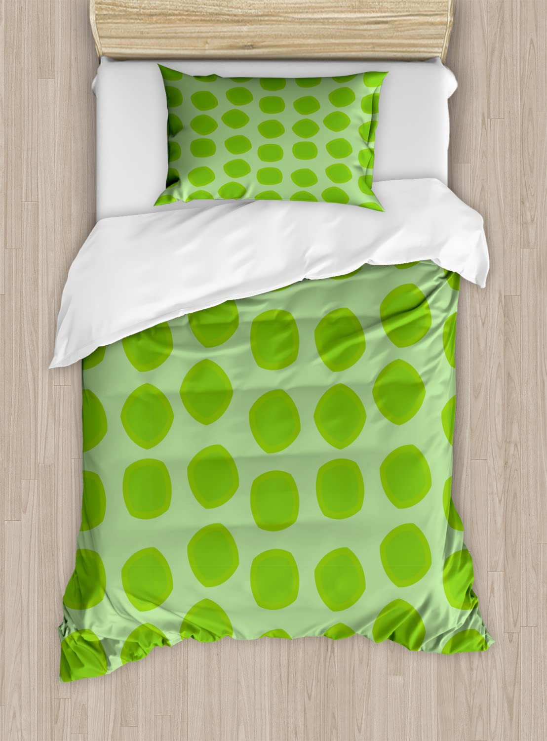 Ambesonne Lime Green Duvet Cover Set - Modern Geometric Pattern Bedding with 2 Duvet Covers & 2 Pillowcases, Twin Size 2-Pack in Almond Green | Perfect for Kids Rooms, Guest Bedrooms & Contemporary Home Decor