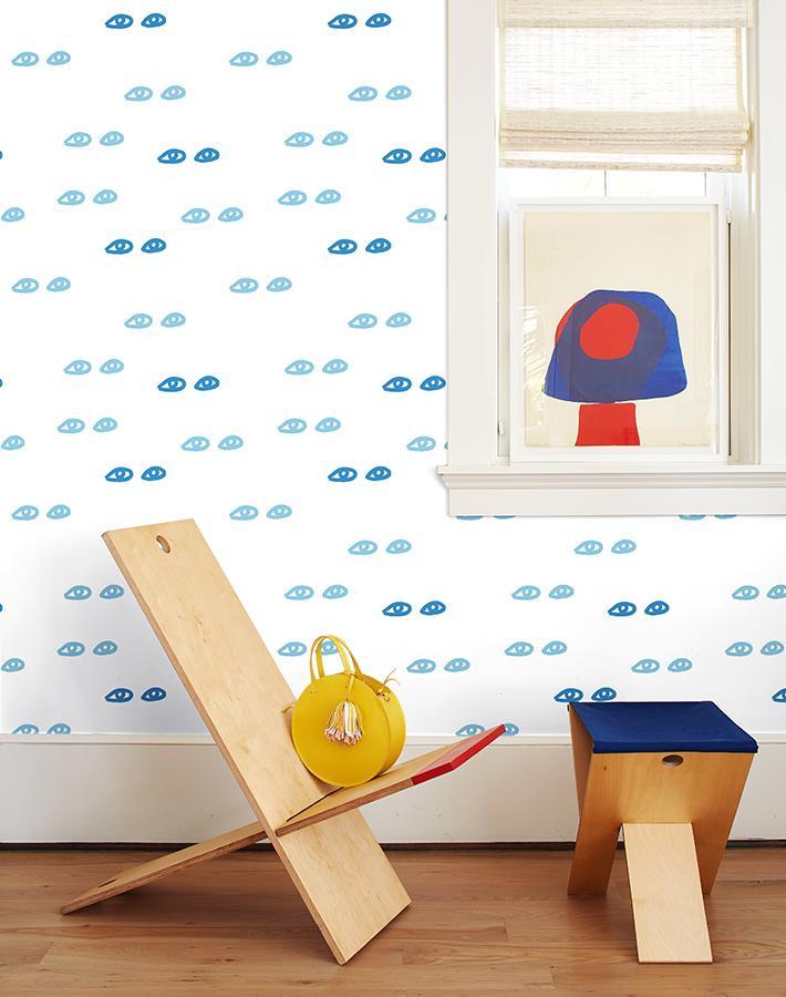 Clare V. Light Blue 'Eyes' Wallpaper - Modern Peel & Stick Removable Wallpaper for Bedroom, Living Room & Nursery Decor