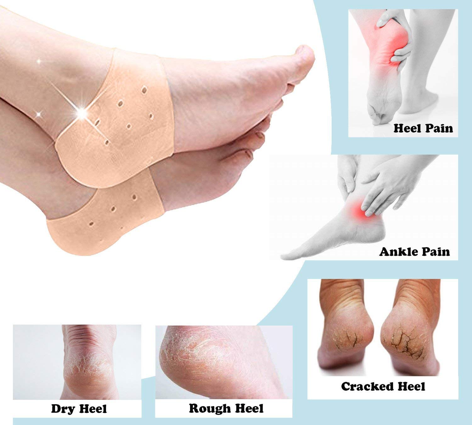 Moisturizing Silicone Gel Heel Protector Pads - Anti Crack Foot Care Socks for Dry, Hard & Cracked Feet - Pain Relief Covers for Men & Women (Beige, Free Size, 1 Pair) - Ideal for Daily Wear, Nighttime Foot Repair & Comfortable Healing
