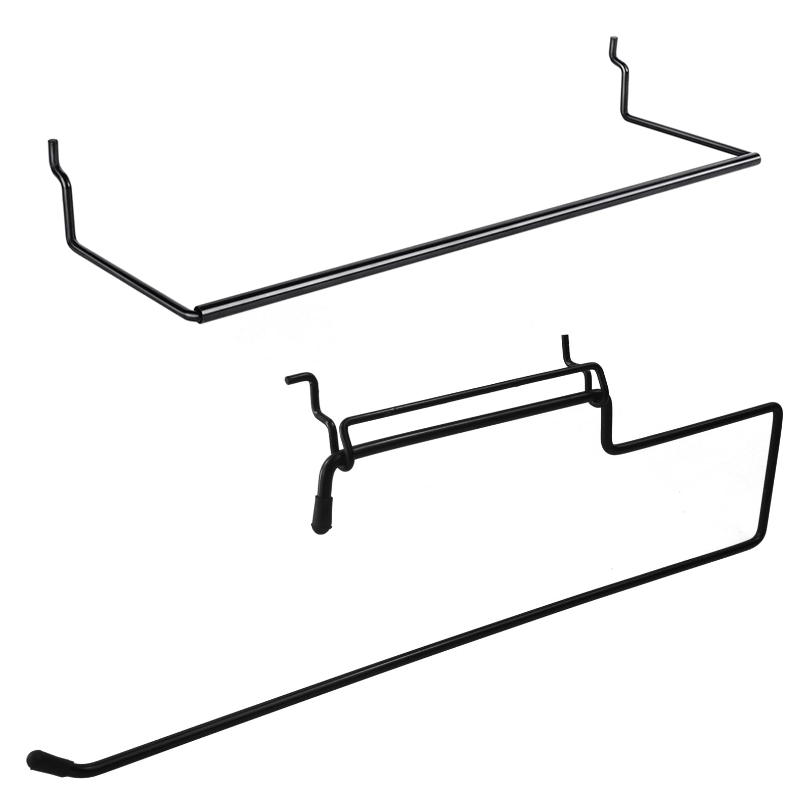 **Black Pegboard Paper Towel Holder (2 Pack) – Gap & Open Type for Kitchen, Garage & Craft Room Organization – Durable Storage Accessory for Easy Paper Roll Access**    **Use Case:** Perfect for organizing kitchens, garages, and craft rooms—keeps paper towels within reach while saving counter space.