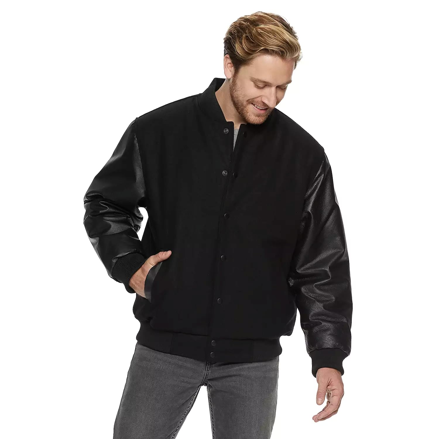 Men's Varsity Jacket with Leather Sleeves & Wool Blend - Letterman College Bomber Jacket for Casual Wear & School Spirit (Perfect for Campus Life, Sports Events & Everyday Fashion)