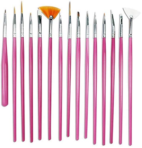 AlexVyan Professional 15-Piece Nail Art Brush Set - 14 Brushes & 1 Pen for Acrylic, Gel Polish, Nail Design, Painting & Decoration - Perfect for Salon, Home Manicure & DIY Nail Art
