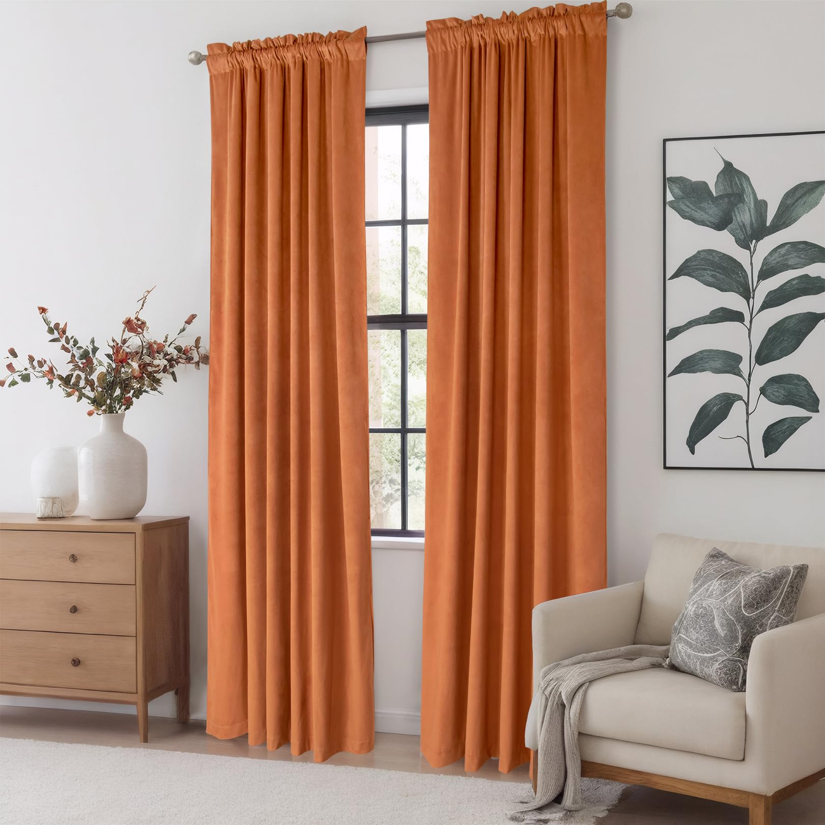 DUOBAO 96 Inch Blackout Curtains - Velvet Thermal Insulated Window Drapes for Living Room & Bedroom (2 Panels, 52x96 Inches, Burnt Orange) - Perfect for Light Blocking, Privacy & Home Decor