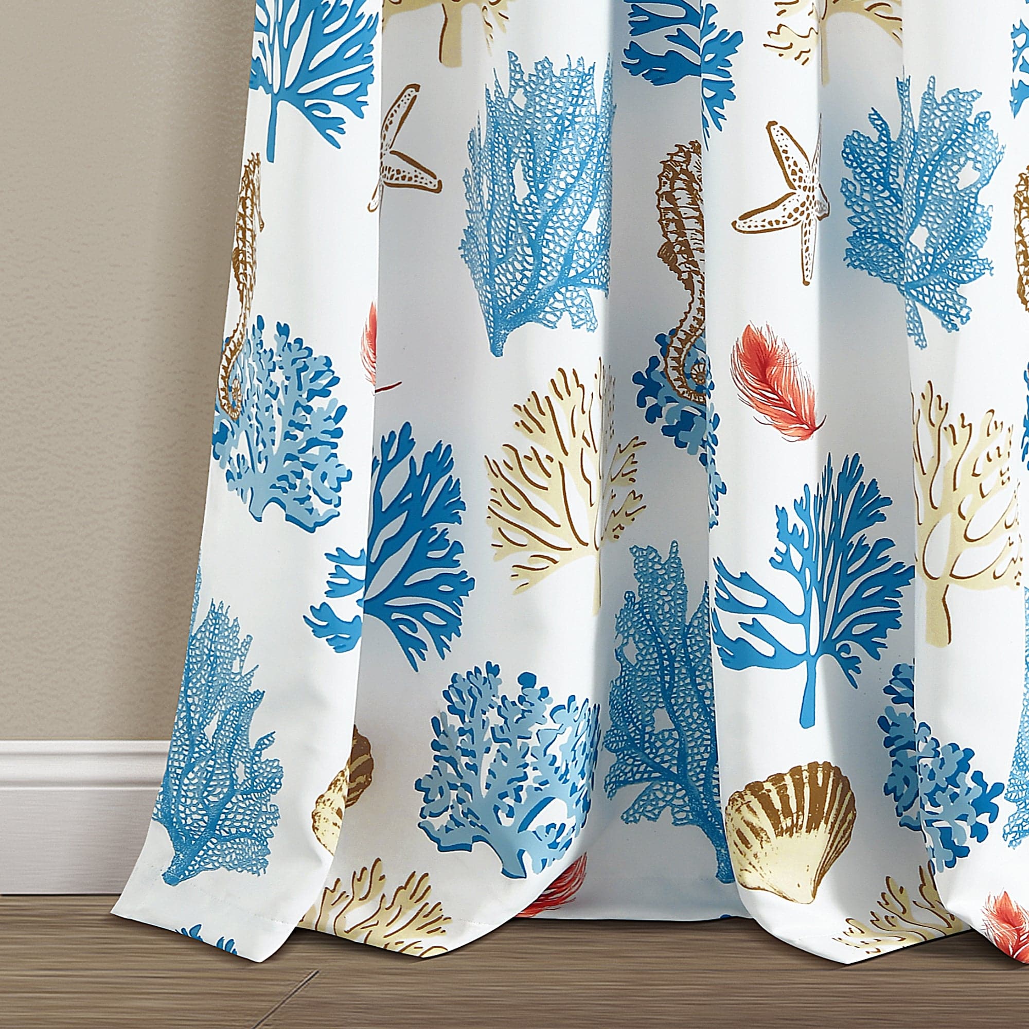 Coastal Reef Feather Light Filtering Window Curtain Panel Set - Soft Sheer Drapes for Living Room & Bedroom - Ocean Blue Beach Style Window Treatments for Sun Protection & Privacy