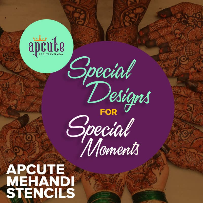 APCute Henna Tattoo Stencil Stickers for Girls, Women & Kids - Easy to Use Temporary Mehndi Designs (Set of 8 Pieces) - Floral & Geometric Patterns for Hands & Feet - Perfect for Weddings, Festivals & DIY Body Art