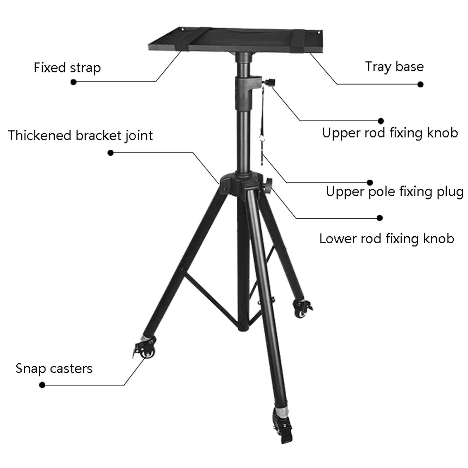 Adjustable Height Projector Mount Stand with Tray - Multifunctional DJ & Laptop Tripod, Foldable Notebook Computer Stand, Black Ceiling Mount (Brass Color) - Perfect for Home Theater, Office Presentations & DJ Equipment Setup