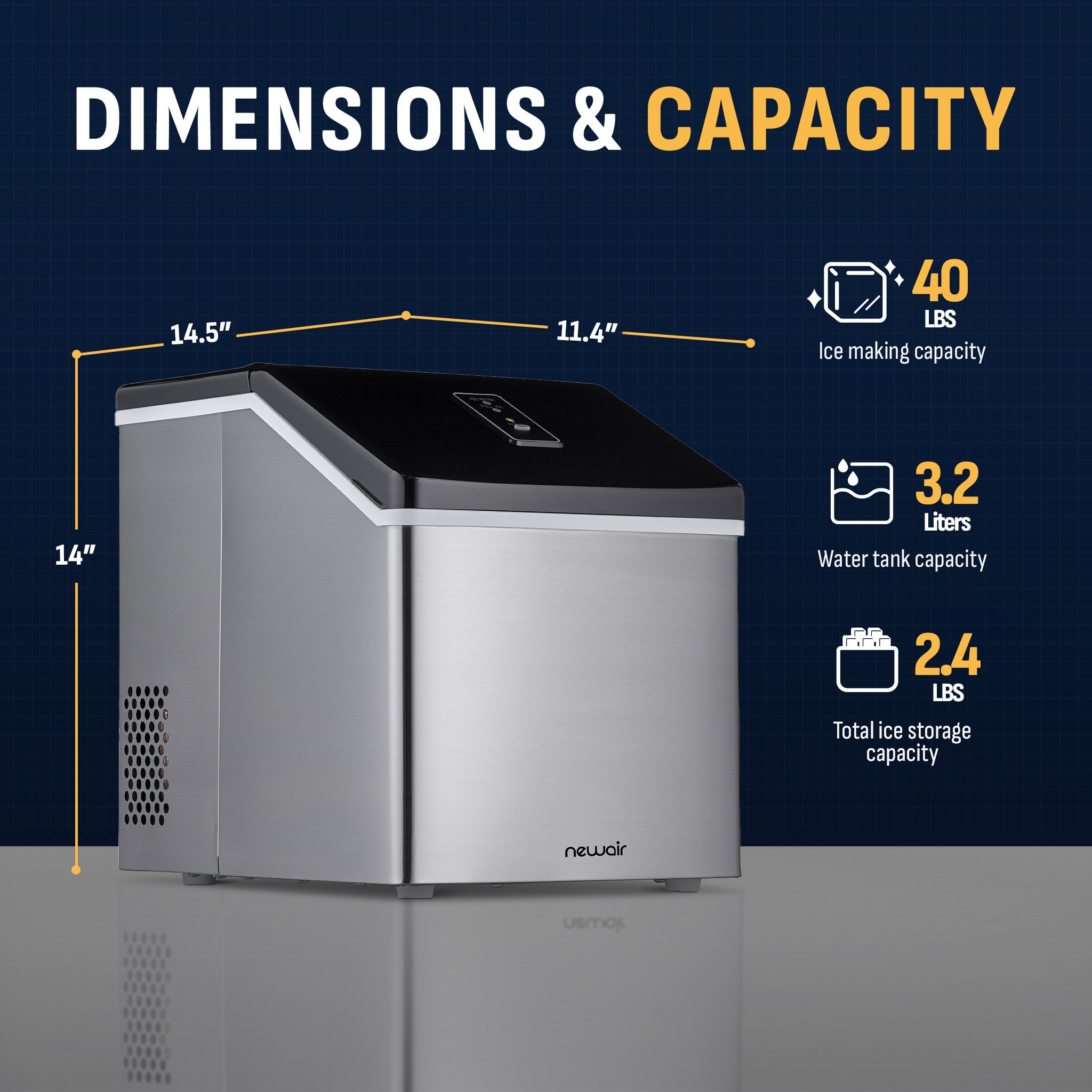 Newair® Stainless Steel Countertop Ice Maker - 40 lbs/Day, Fast & Clear Ice Cubes for Home, Office, Party & Outdoor Use