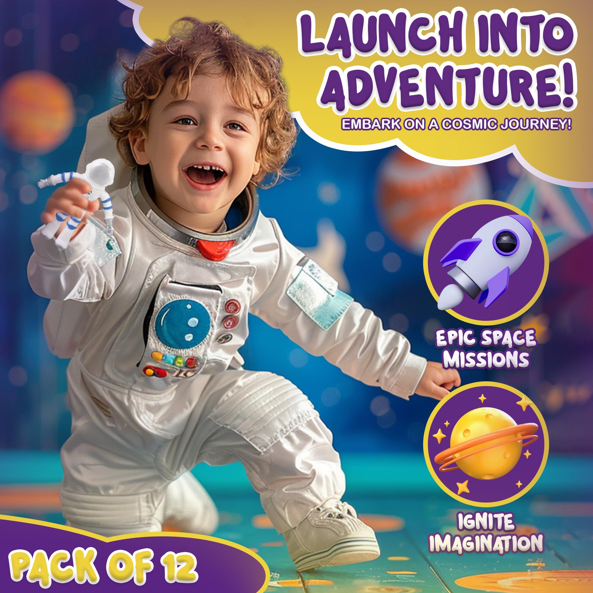 Forest & Twelfth 12-Piece Bendable Astronaut Toy Set - 3” Flexible Spaceman Figures for Kids, Fun & Educational STEM Toys to Improve Fine Motor Skills & Creativity - Perfect for Ages 3+, Great for Space-Themed Playrooms & Birthday Gifts