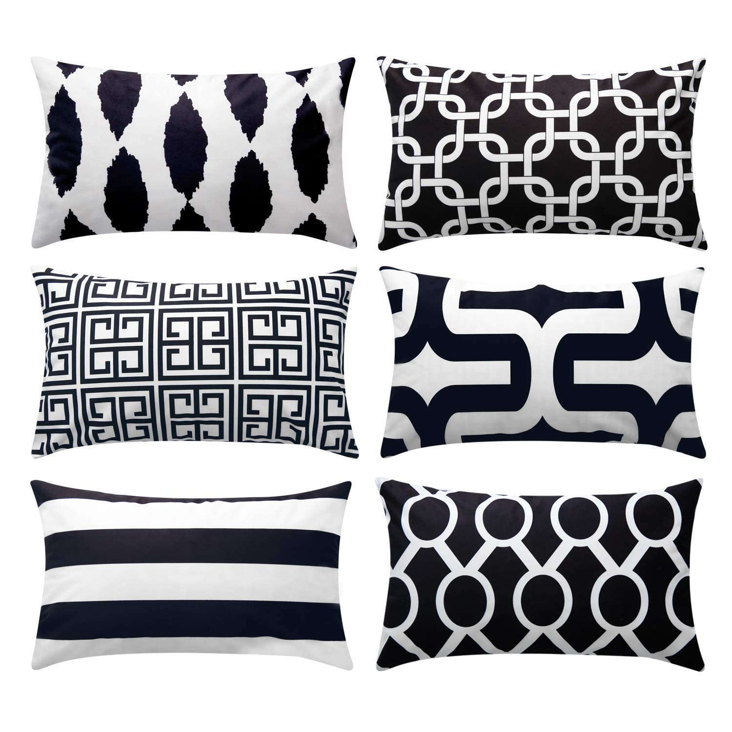 Premium Decorative Throw Pillow Covers 12x20 Inches - Soft Microfiber Cushion Covers for Sofa, Couch, Bed & Car - Set of 6 Black Accent Pillows - Perfect for Living Room, Patio & Home Decor