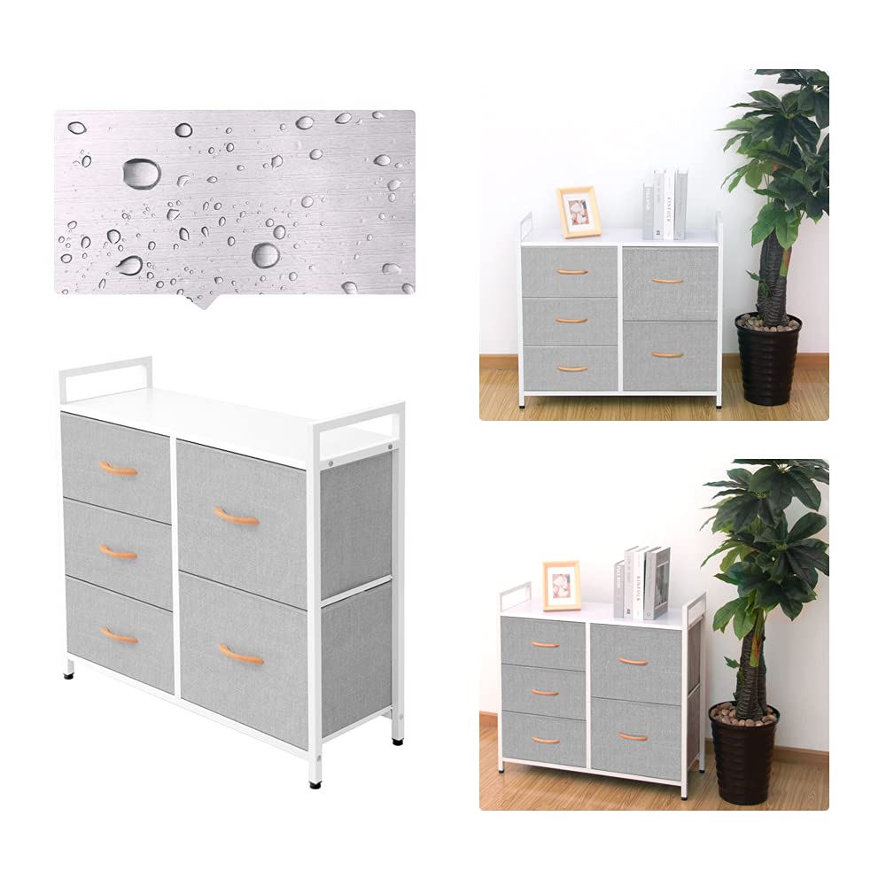 AZL1 Life Concept 5-Drawer Storage Dresser Organizer with Removable Fabric Bins - Light Grey/White Standing Chest for Bedroom, Office, Living Room & Closet - Perfect for Home Organization, Clothes Storage and Space Saving Solutions