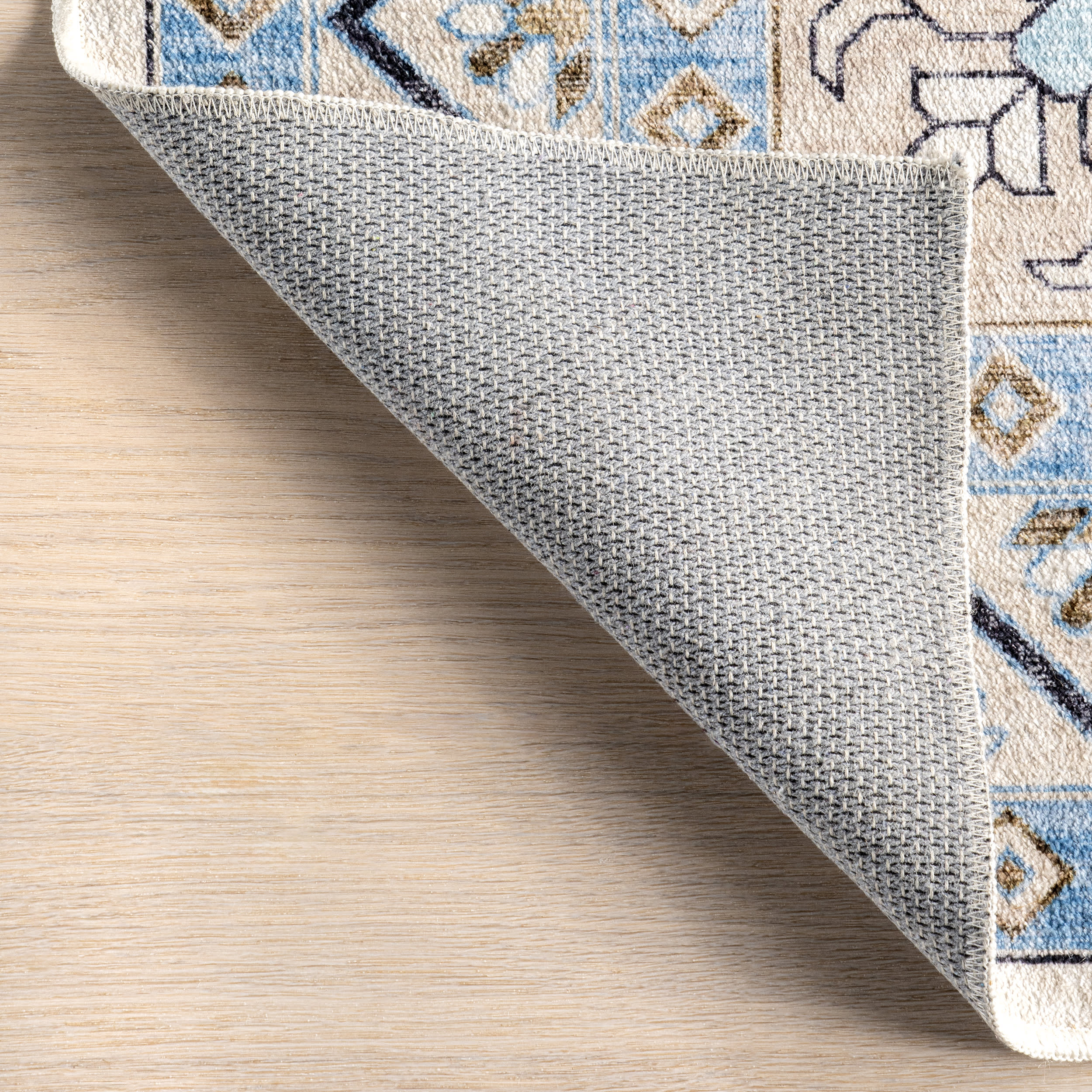 Clovebud Medallion Washable Rug - Blue Floral Design Non-Slip Area Rug for Living Room, Bedroom, Nursery & Home Decor