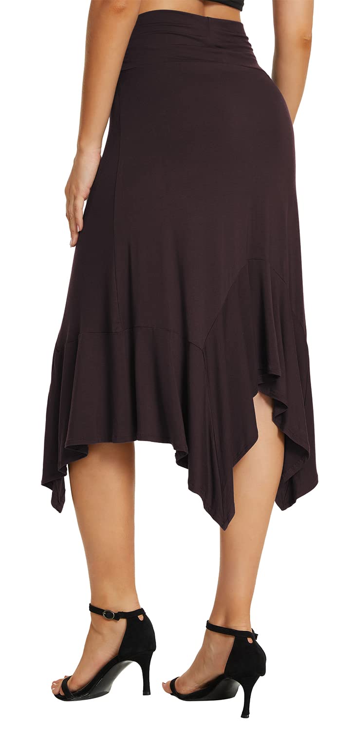 Urban CoCo Women's Flowy Stretchy Skirt with Handkerchief Hemline - Comfortable Midi Skirt for Casual Wear, Office, and Summer Outfits