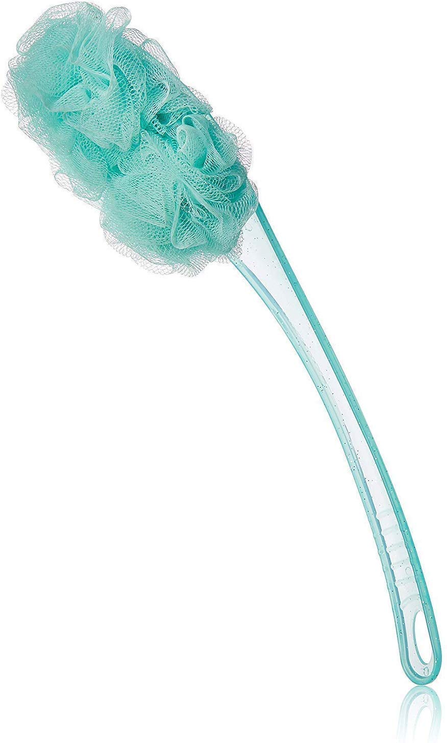 Exfoliating Loofah Bath Brush with Long Handle - Soft Mesh Body Scrubber for Shower & Back Care - Nylon Sponge on Stick for Men & Women - Gentle Lather & Deep Cleansing - Perfect for Exfoliation & Spa Days (Multicolor, Pack of 1)