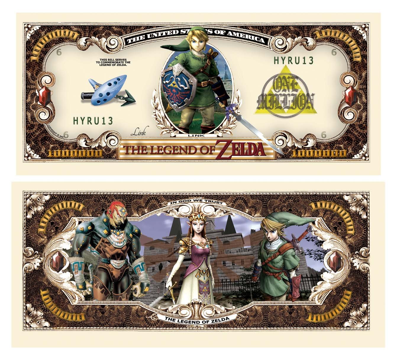 Legend of Zelda Million Dollar Bill Collectible - Set of 10 Novelty Bills for $4.99 - Perfect for Gaming Fans, Gift Giving, and Themed Parties | American Art Classics
