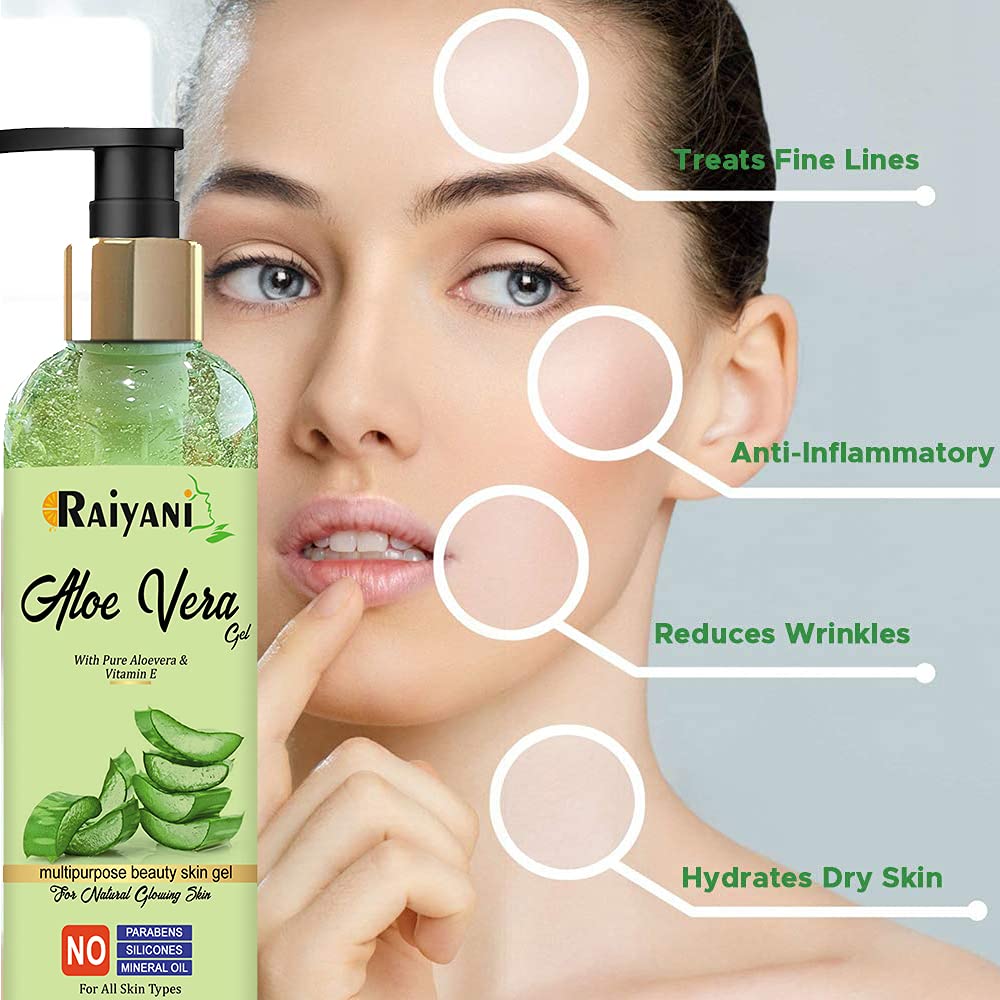 **Raiyani 99% Pure Organic Aloe Vera Gel for Face & Skin – Natural Moisturizer with Vitamin E, Paraben-Free, Silicone-Free, No Mineral Oil – 200ml | Hydrating, Soothing, Sunburn Relief, After-Shave Care**