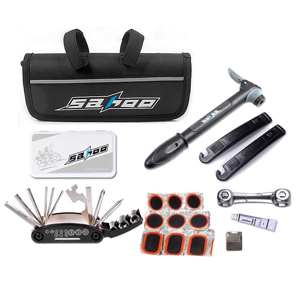 ROARINGWILD 16-in-1 Bike Tire Repair Kit with Screwdriver Bits, Mini Air Pump & Puncture Repair Tools - Essential Cycling Maintenance Set for Road Bikes & Mountain Bikes