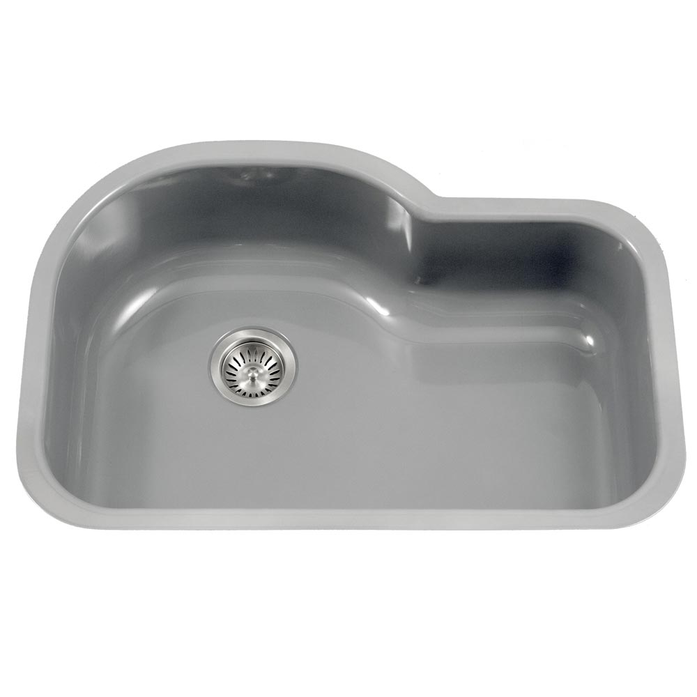 Hamat CER 3221S SL Enamel Steel Undermount Offset Single Bowl Kitchen Sink in Slate - Perfect for Modern Farmhouse & Small Kitchen Remodels