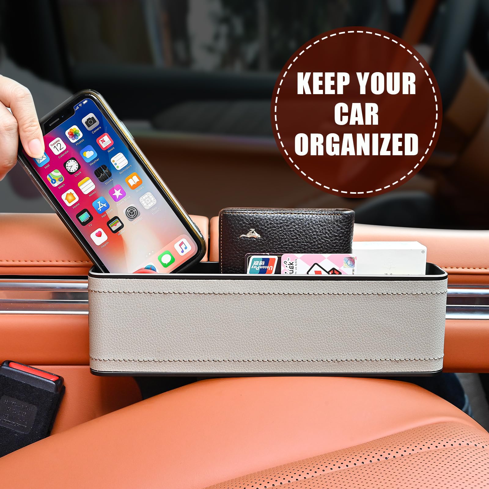 2 Pack Car Seat Gap Filler Organizer - Multifunctional Auto Storage Box for Front & Back Seats | Holds Phones, Coins, Keys | Perfect for Road Trips, Commuting & Family Travel