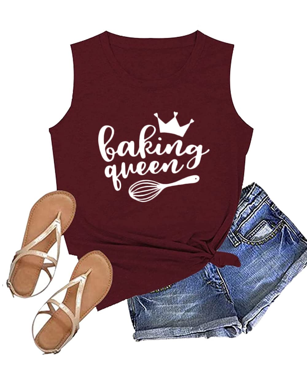 Baking Queen T-Shirts for Women - Cute Graphic Tank Tops for Cake Makers & Baking Lovers | Casual Sleeveless Tee for Baking Parties, Kitchen Fun & Gift Giving