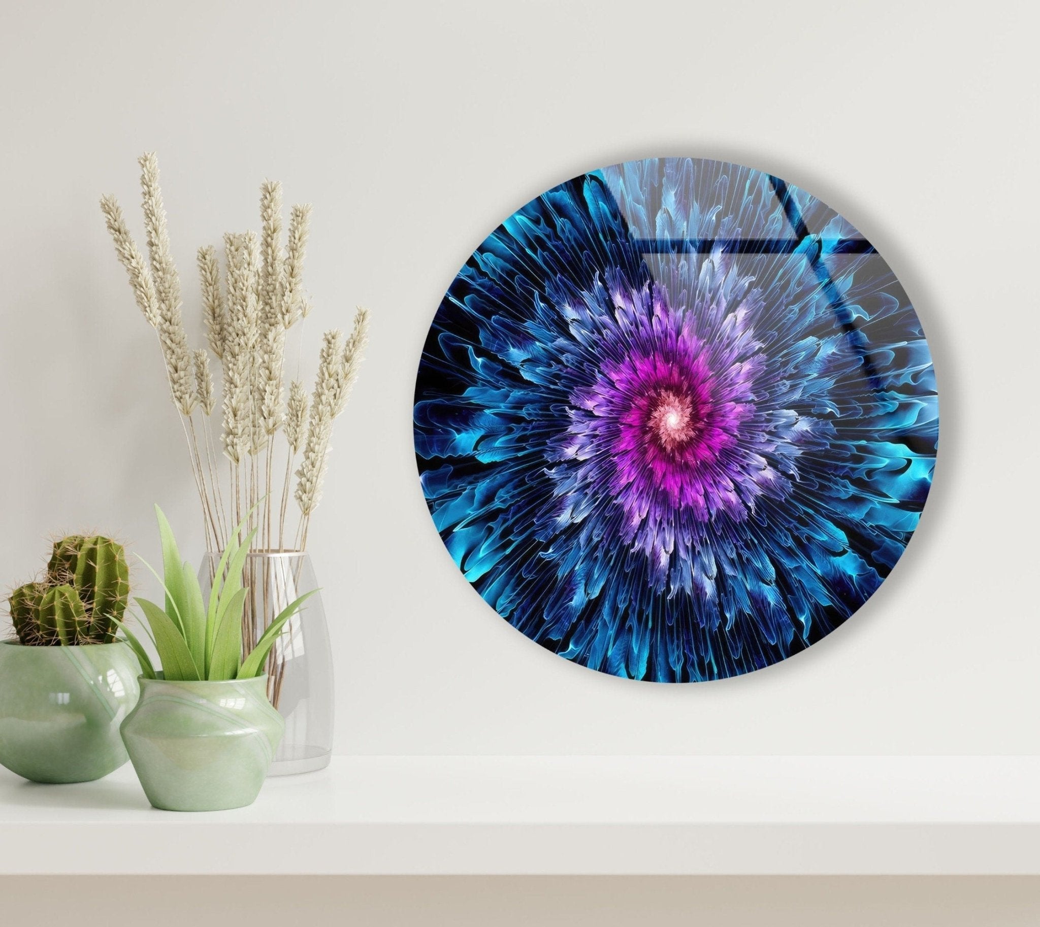 Abstract Round Purple & Blue Glass Wall Art - Modern Handmade Home Decor for Living Room, Bedroom & Office - Unique Statement Piece for Interior Design & Gifts