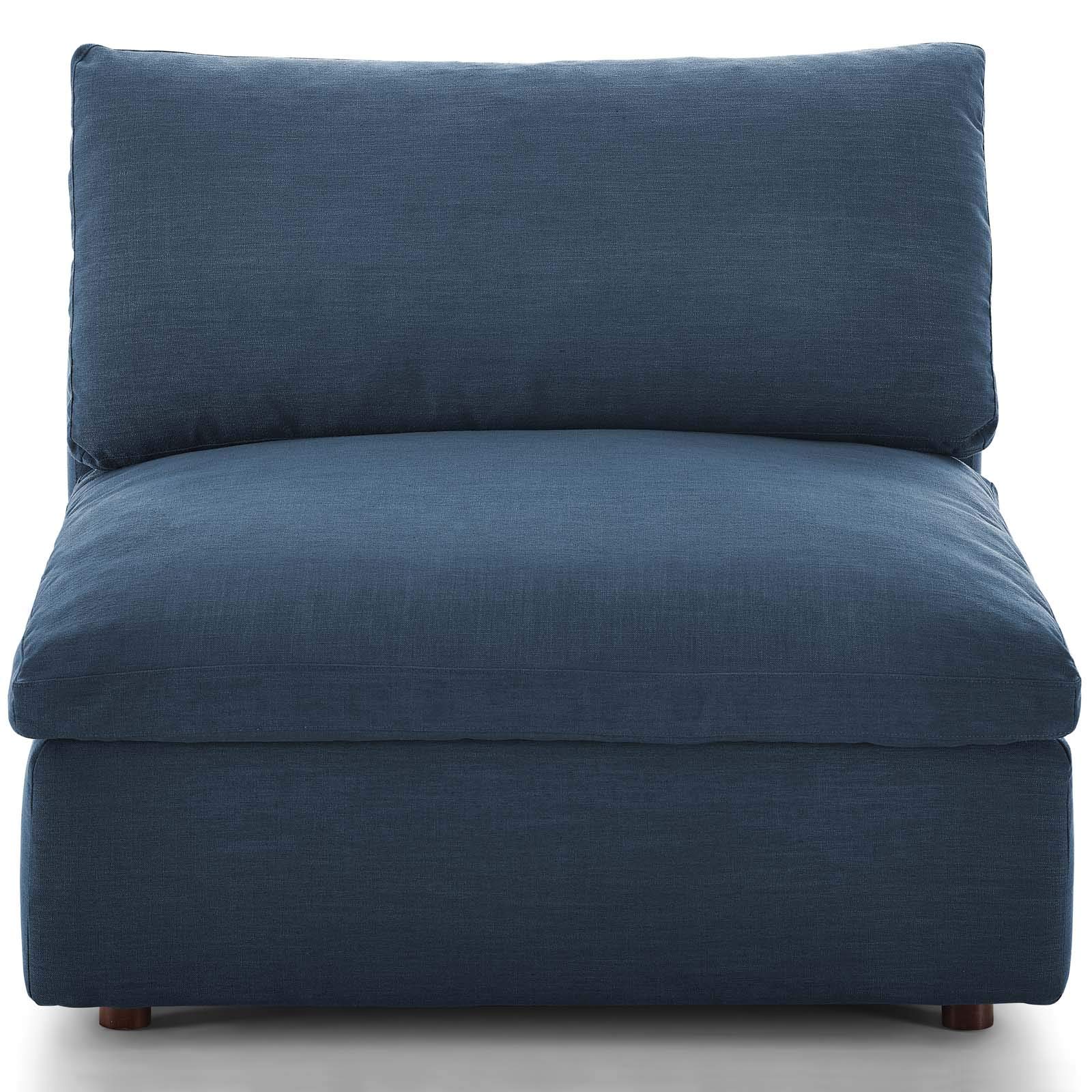 Modway Commix Down-Filled Overstuffed Upholstered Armless Sectional Sofa Chair in Azure Blue - Modern Living Room Seating for Small Spaces & Home Theater Lounging