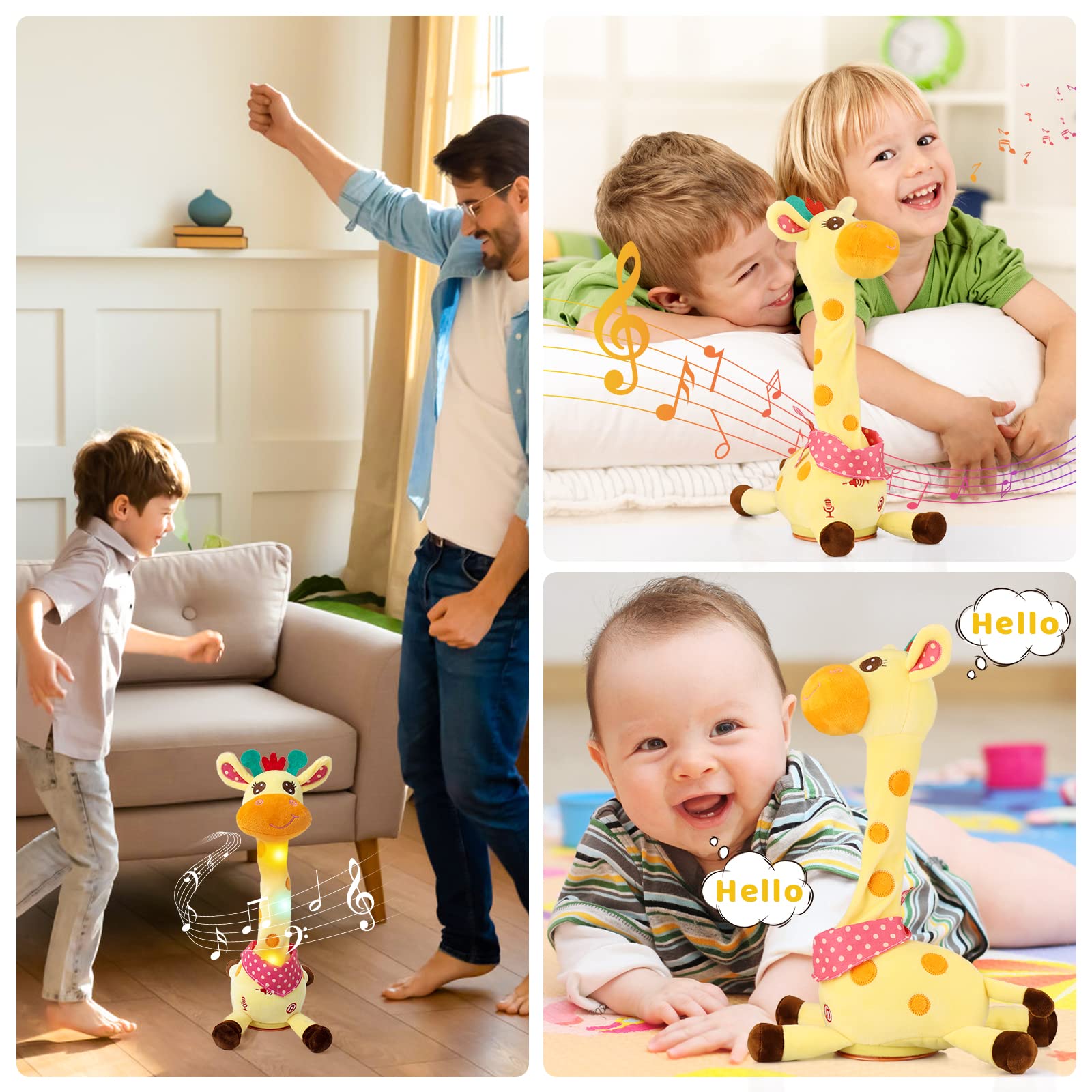 Emoin Interactive Giraffe Stuffed Animal Toy - Singing, Dancing & Light-Up Plush with 10 Nursery Rhymes, Voice Repeater - Perfect Baby Gift for 1-3 Year Olds (6-12 Months) | Great for Playtime, Learning & Bedtime Comfort
