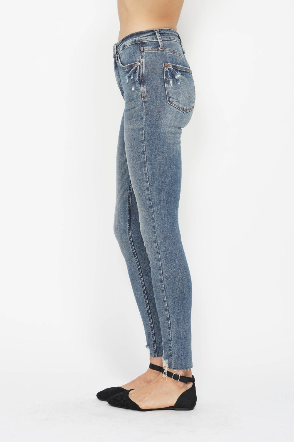 Judy Blue High Waisted Tummy Control Skinny Jeans - Vintage Wash & Distressed Hem for Women | Perfect for Casual Outfits & Date Nights
