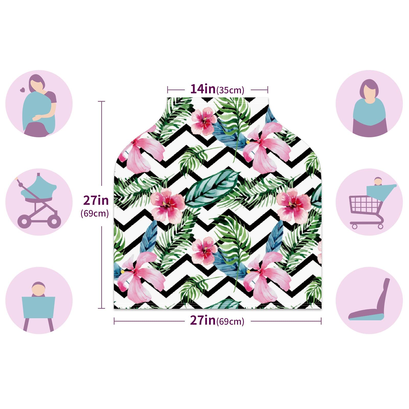 Soft Stretchy Baby Car Seat Cover & Nursing Scarf - Tropical Flower Chevron Design for Boys & Girls | Multi-Use Infant Car Canopy, Stroller Cover & Breastfeeding Accessory for New Moms | Perfect for Travel, Shopping & Outdoor Activities