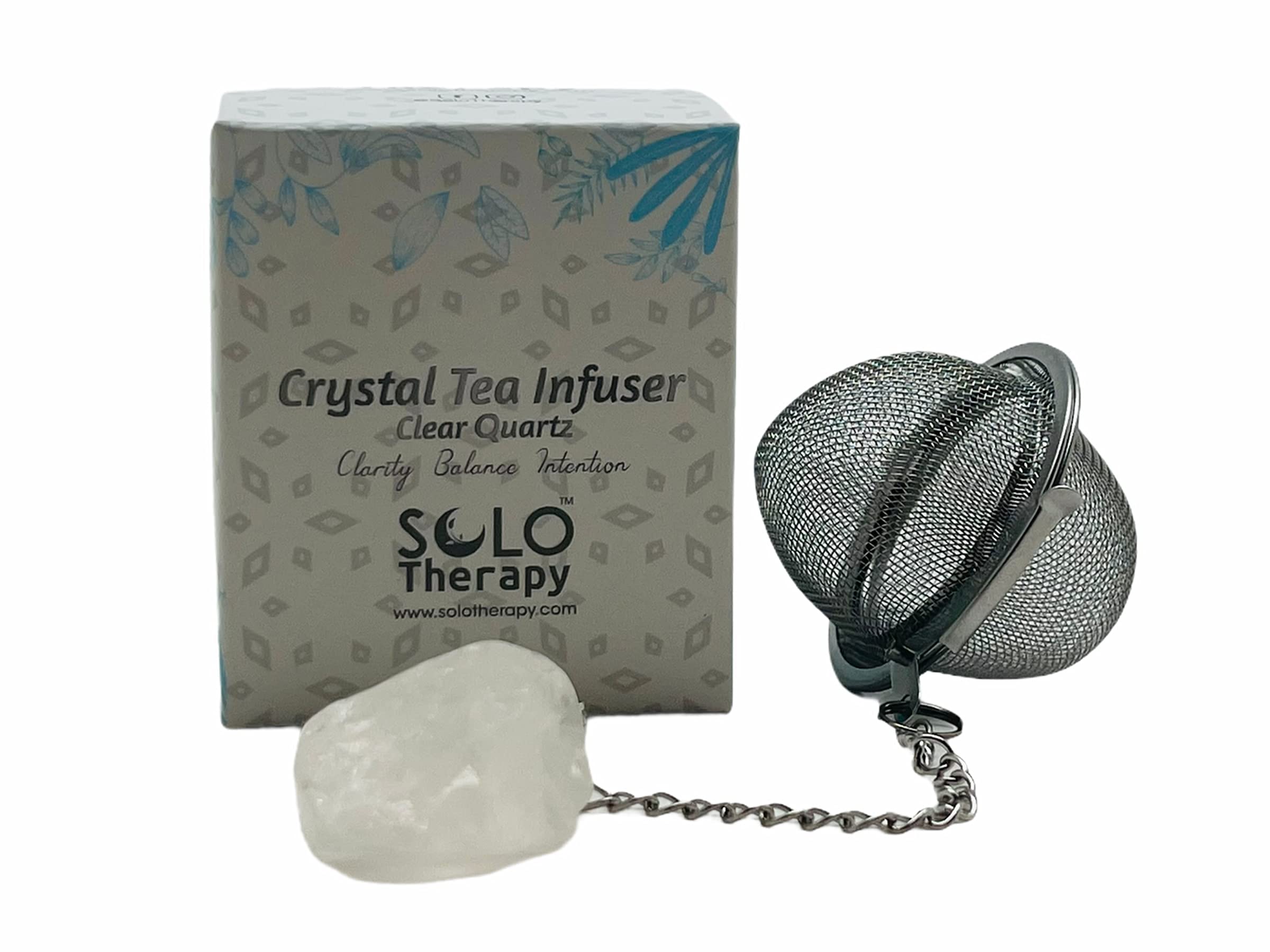 Premium Clear Quartz Crystal Tea Infuser with Stainless Steel Mesh - Elegant Tea Strainer Ball for Loose Leaf Tea - Extended Chain Hook for Easy Brewing - Perfect for Home, Office, and Gift Giving