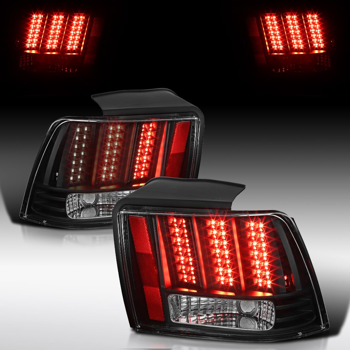 AUTOZENSATION Black Sequential LED Tail Lights for 1999-2004 Ford Mustang - Left & Right Pair Assembly - Upgrade Your Mustang's Style & Visibility for Night Driving & Car Shows