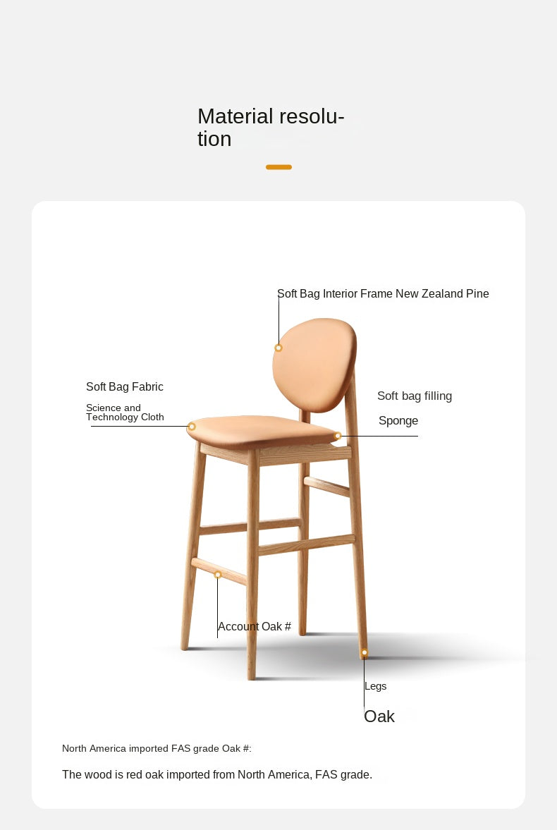 Solid Oak Wood Japanese Modern Bar Stool - Comfortable & Stylish Bar Chair for Kitchen Island, Dining Counter, and Home Bar