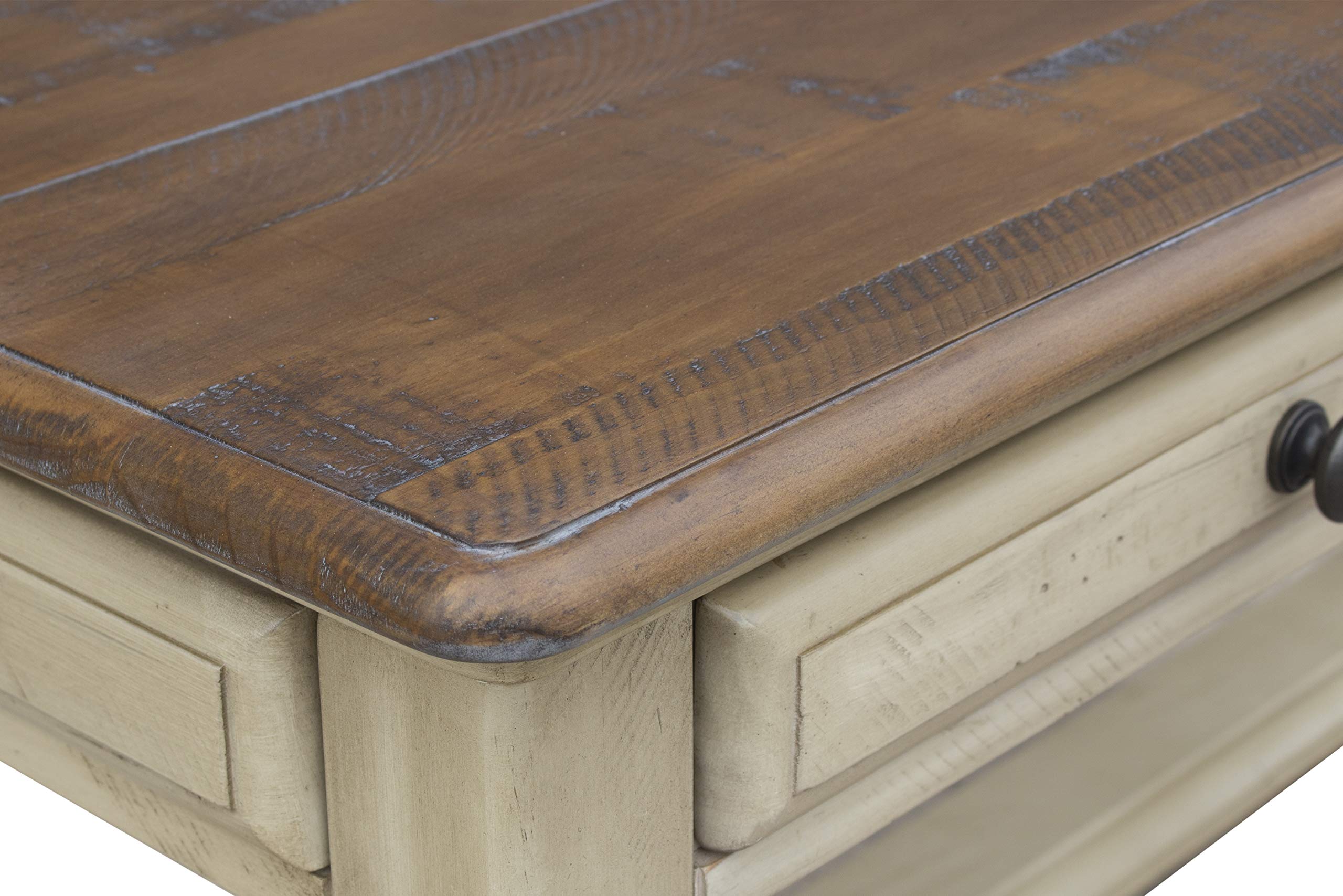 Sunset Trading Shades of Sand Computer Desk in Antique White & Natural Walnut - Perfect for Home Office, Study Room & Workspace