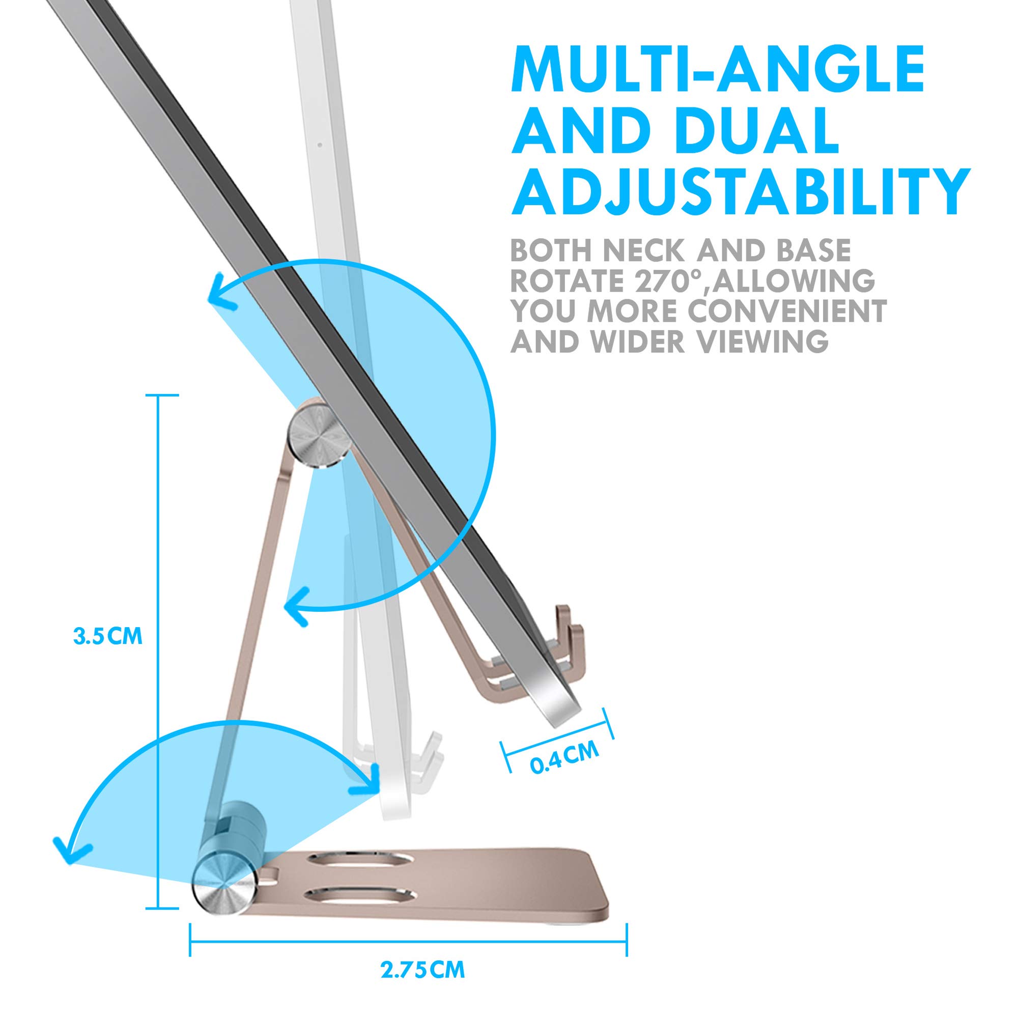 Aduro U-Rise Adjustable & Foldable Aluminum Phone Stand - Universal Smartphone Holder for Desk, Tabletop, Office & Home - Gold (Portable, Durable Steel Design) - Perfect for Video Calls, Watching Movies & Hands-Free Use